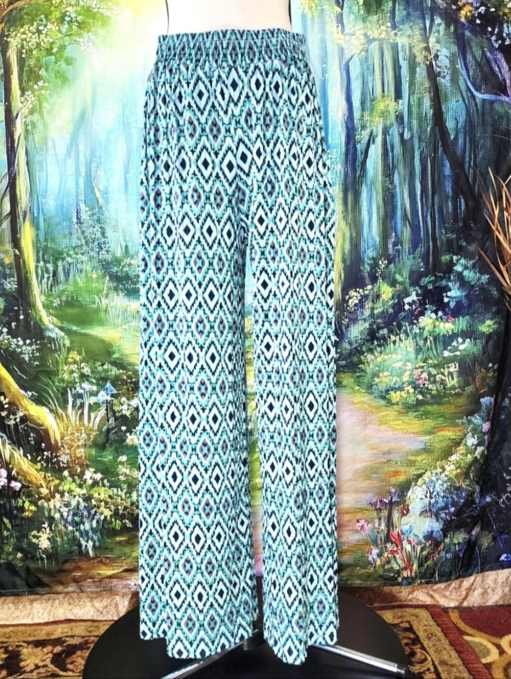 LA LA MUSE Retro Geometric Ribbed Wide Leg Palazzo Pants Size M/L